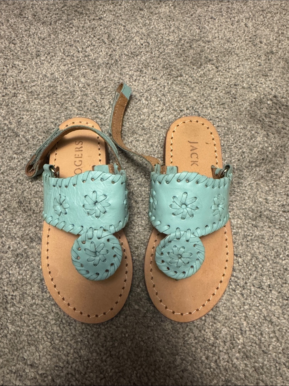 Jack Rogers Girls' Turquoise Leather Thong Sandals with Whipstitch